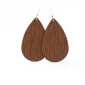 Nickel and Suede Large Teardrop Leather Earrings Suede Cedar Grove